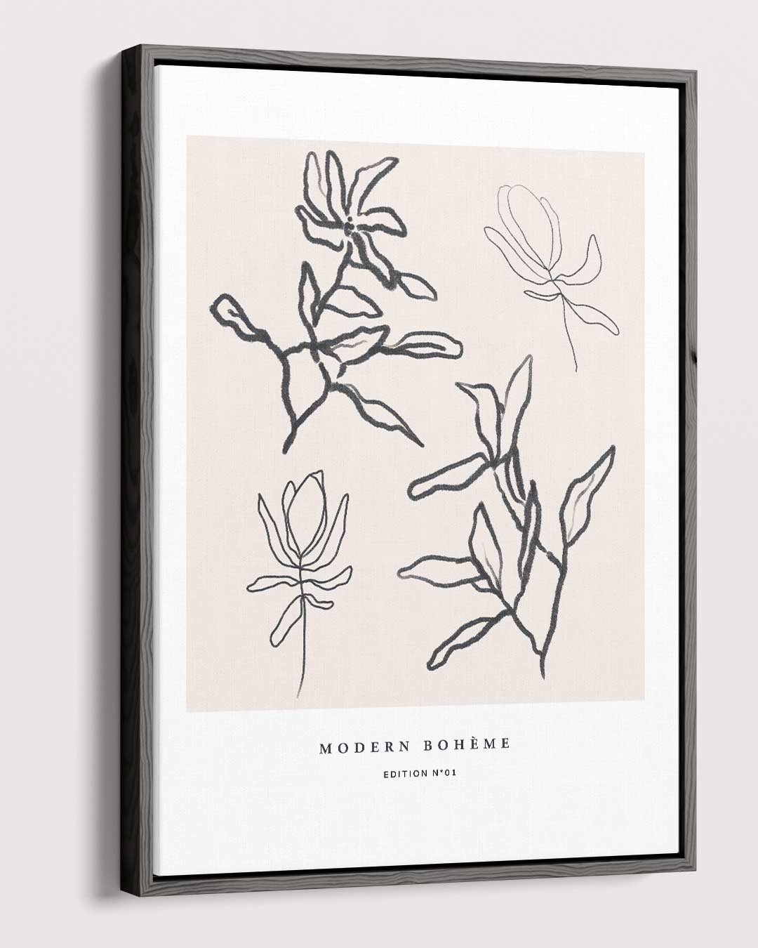 Moderne Boho Lijntekening Bloemen – portret kunstwerk als wanddecoratie