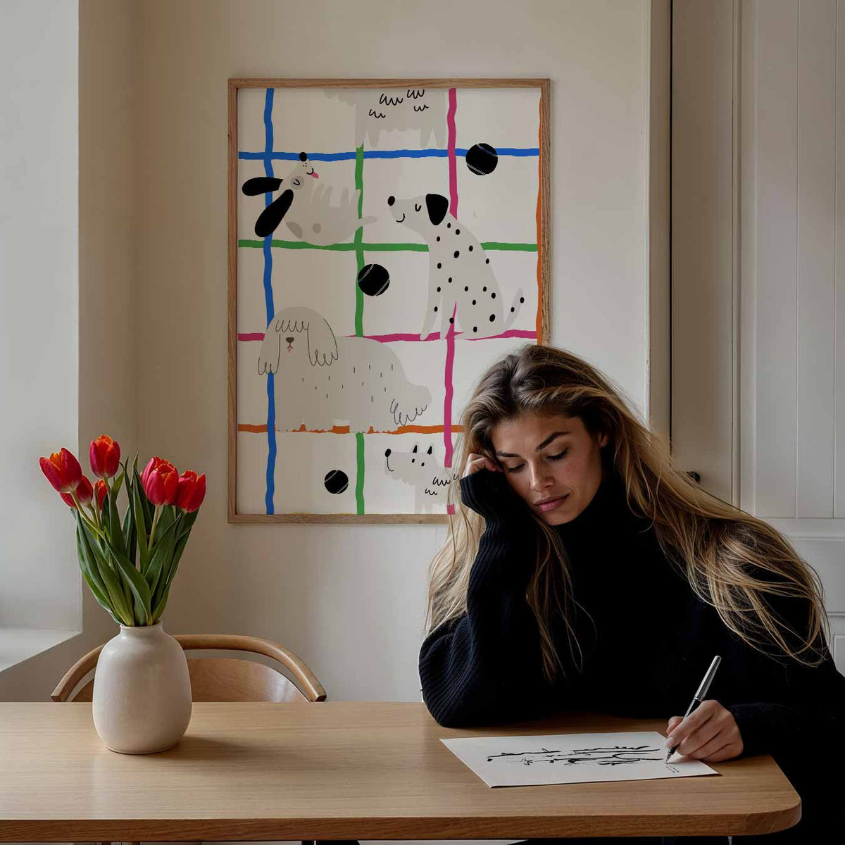 Vrolijke Hondenposter – staande dieren wanddecoratie van WallArtistic