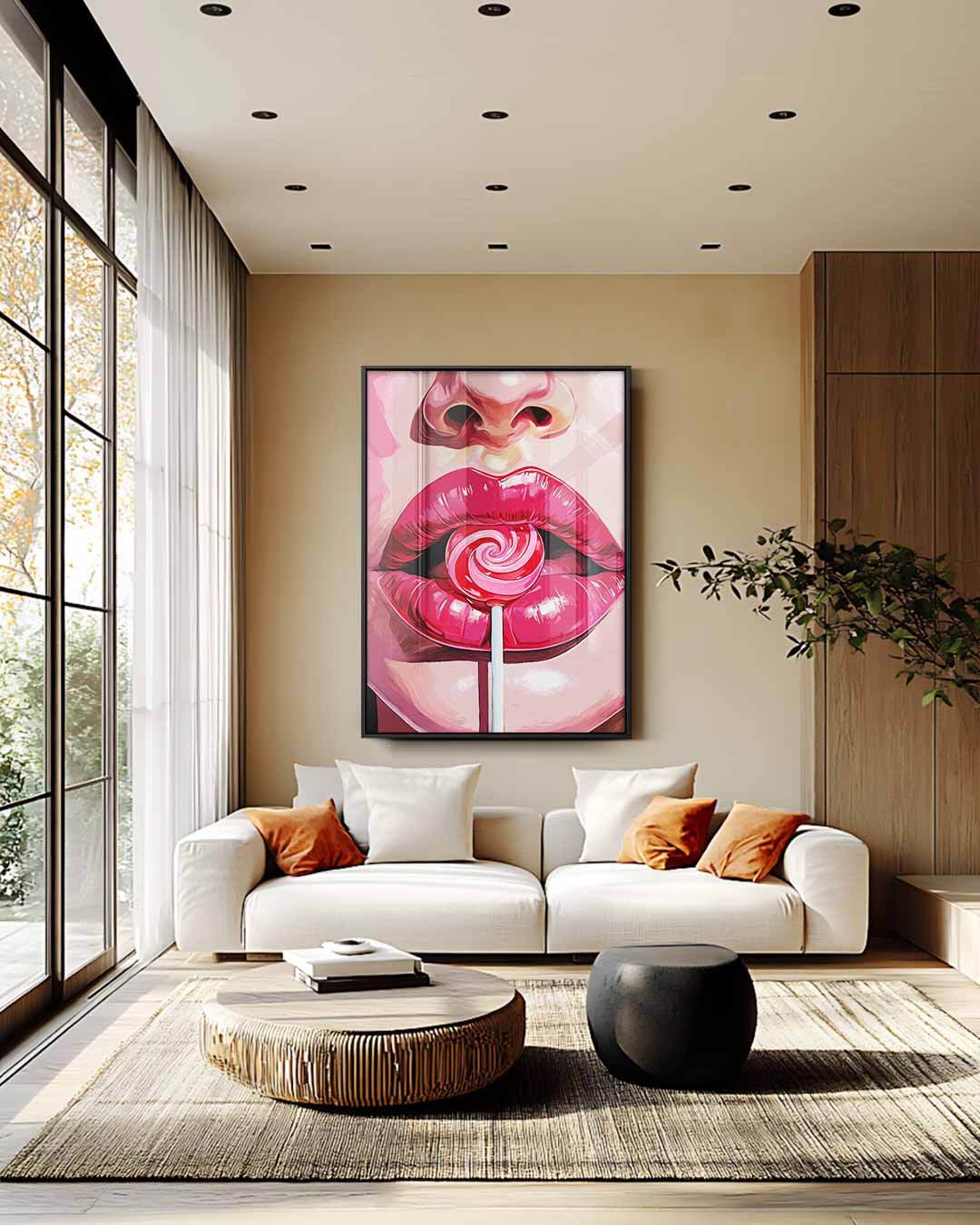 Pop Art Lolly Lips – staand kunstwerk voor modern interieur