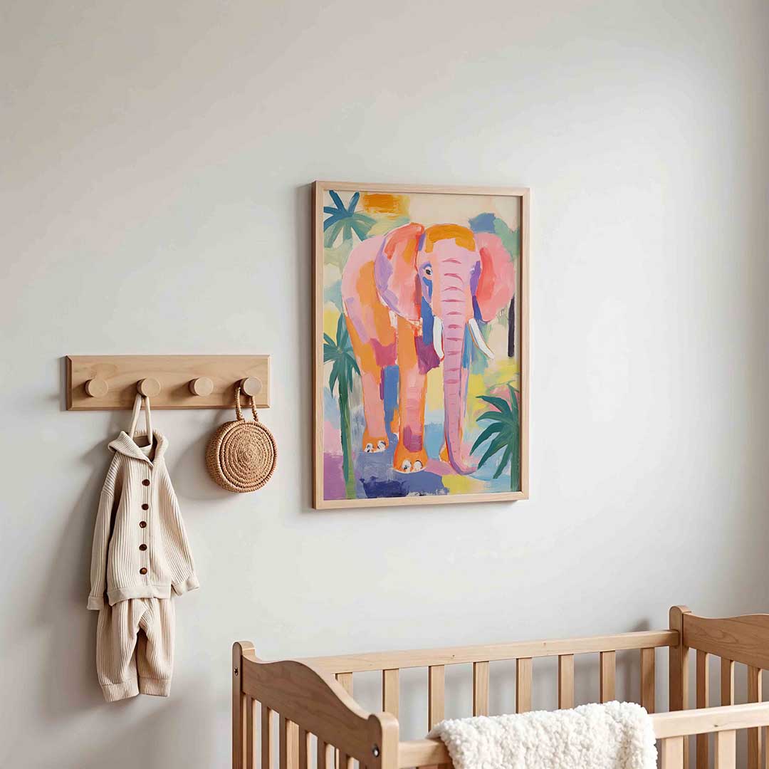 Roze olifant – kinderposter in staand formaat