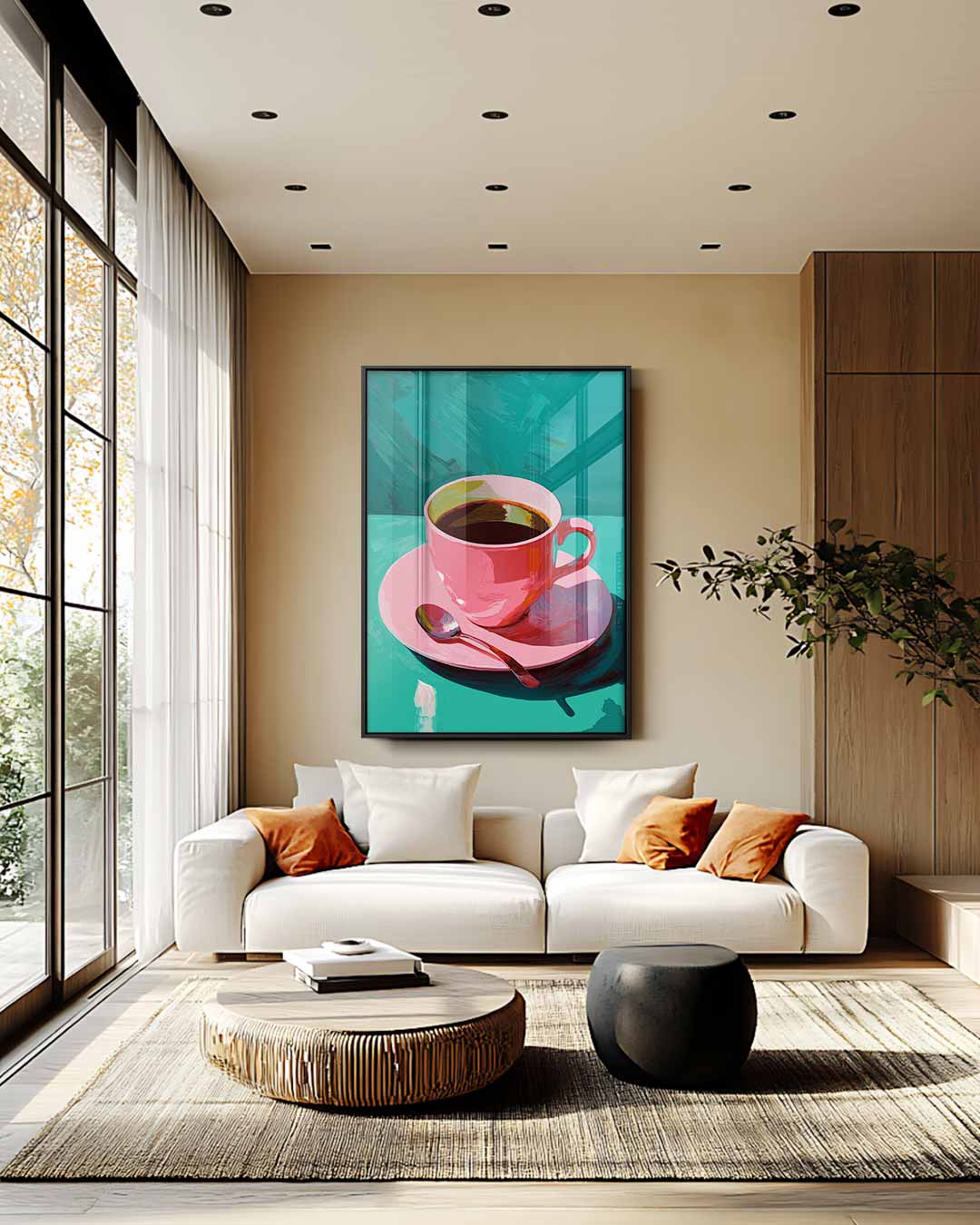Roze Koffiekop Kunstwerk – staand kunstwerk voor modern interieur