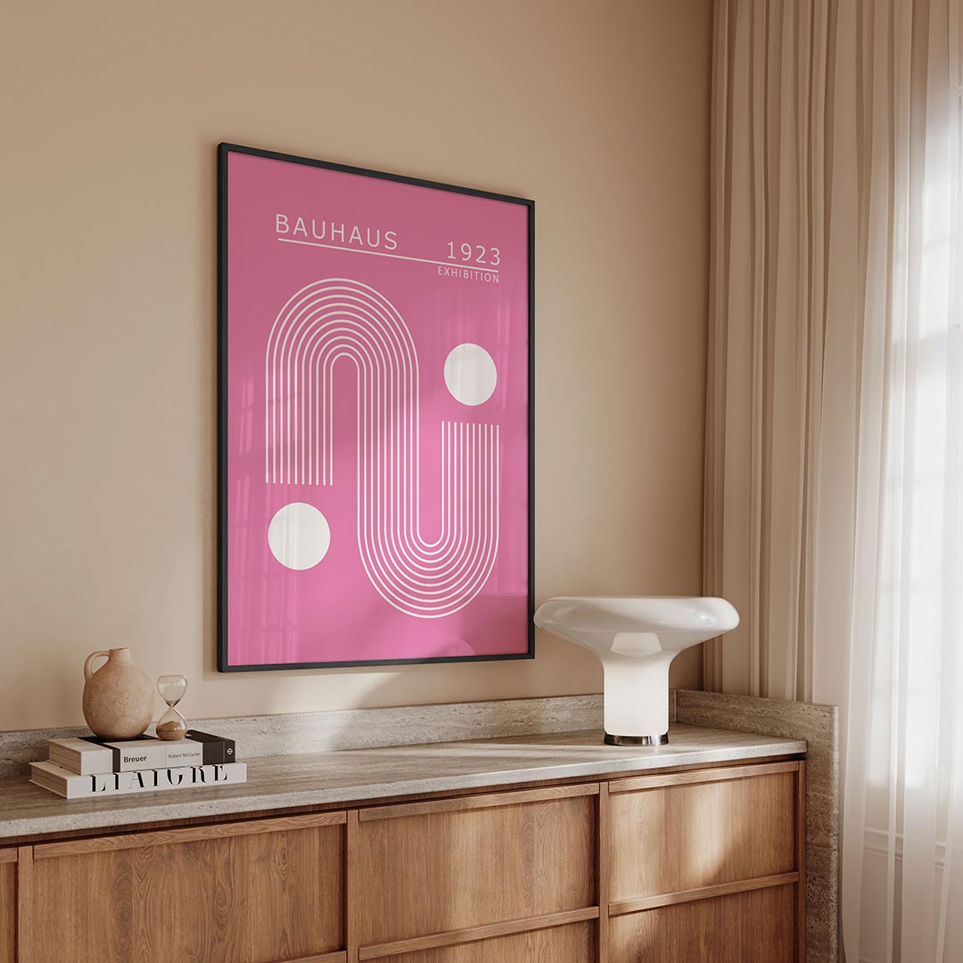 Lijnen en cirkelvormen – geometrische Bauhaus poster in staand formaat