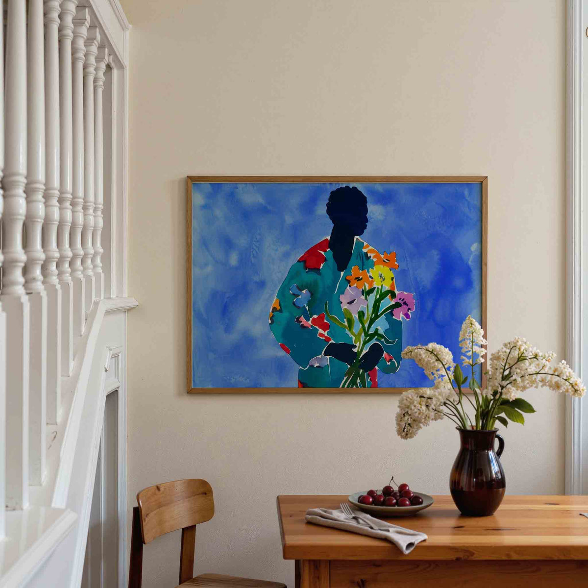 Figuur met bloemen – botanische poster in liggend formaat