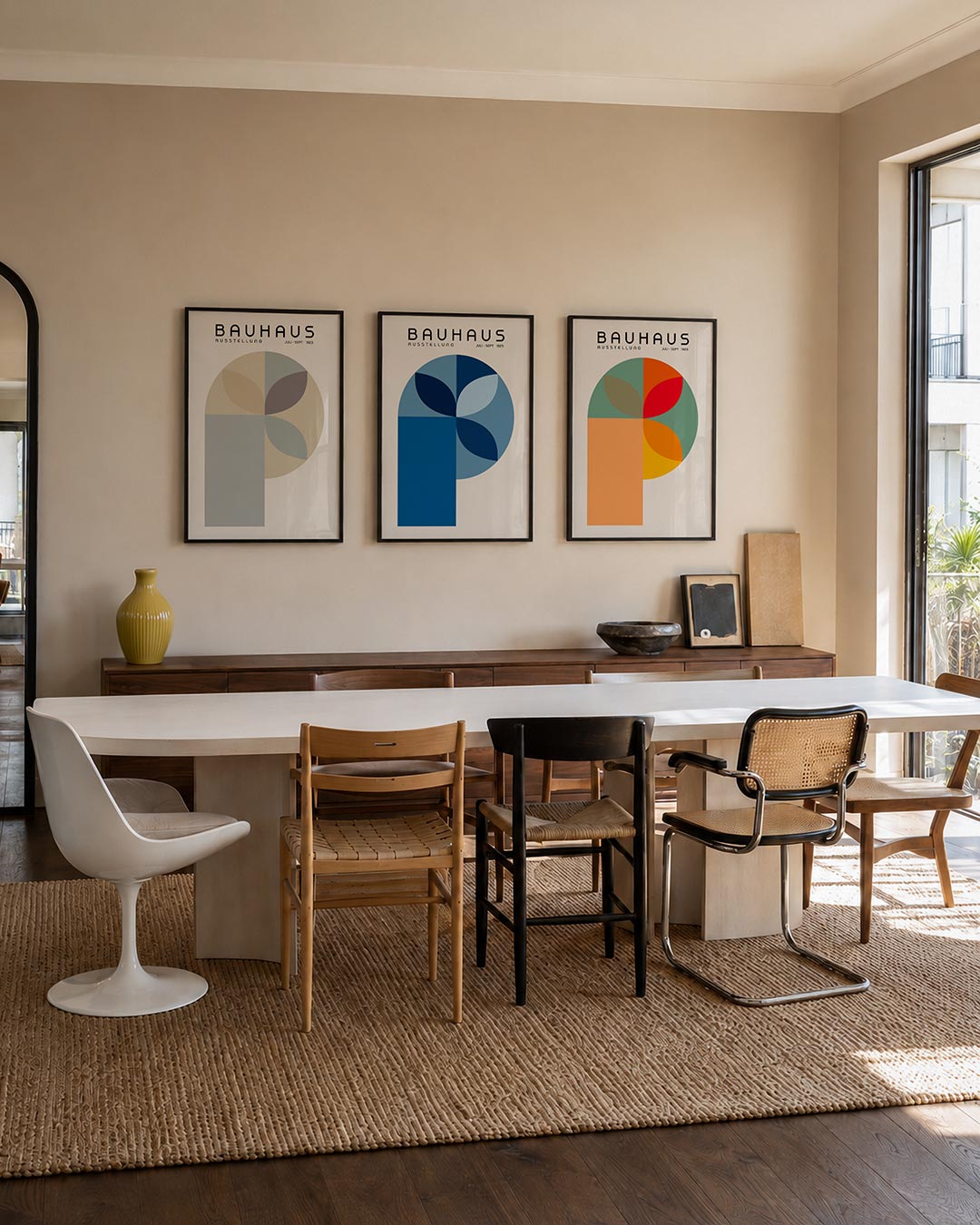 Vormen en vlakken posterset – tweede productweergave – deze posterset in drie delen toont een harmonie van zachte kleuren en