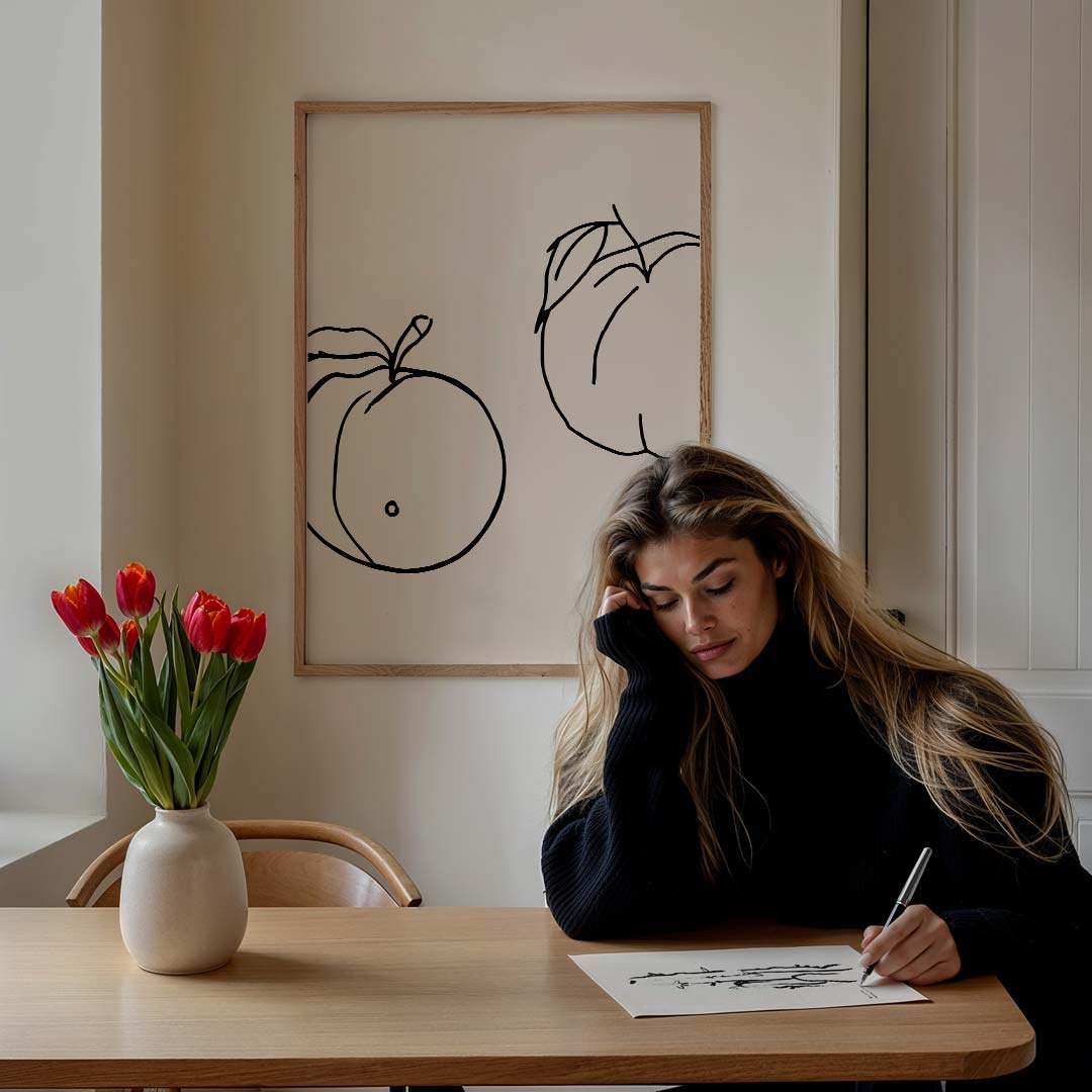 Moderne Perziken Illustratie – culinaire wandkunst als portret poster