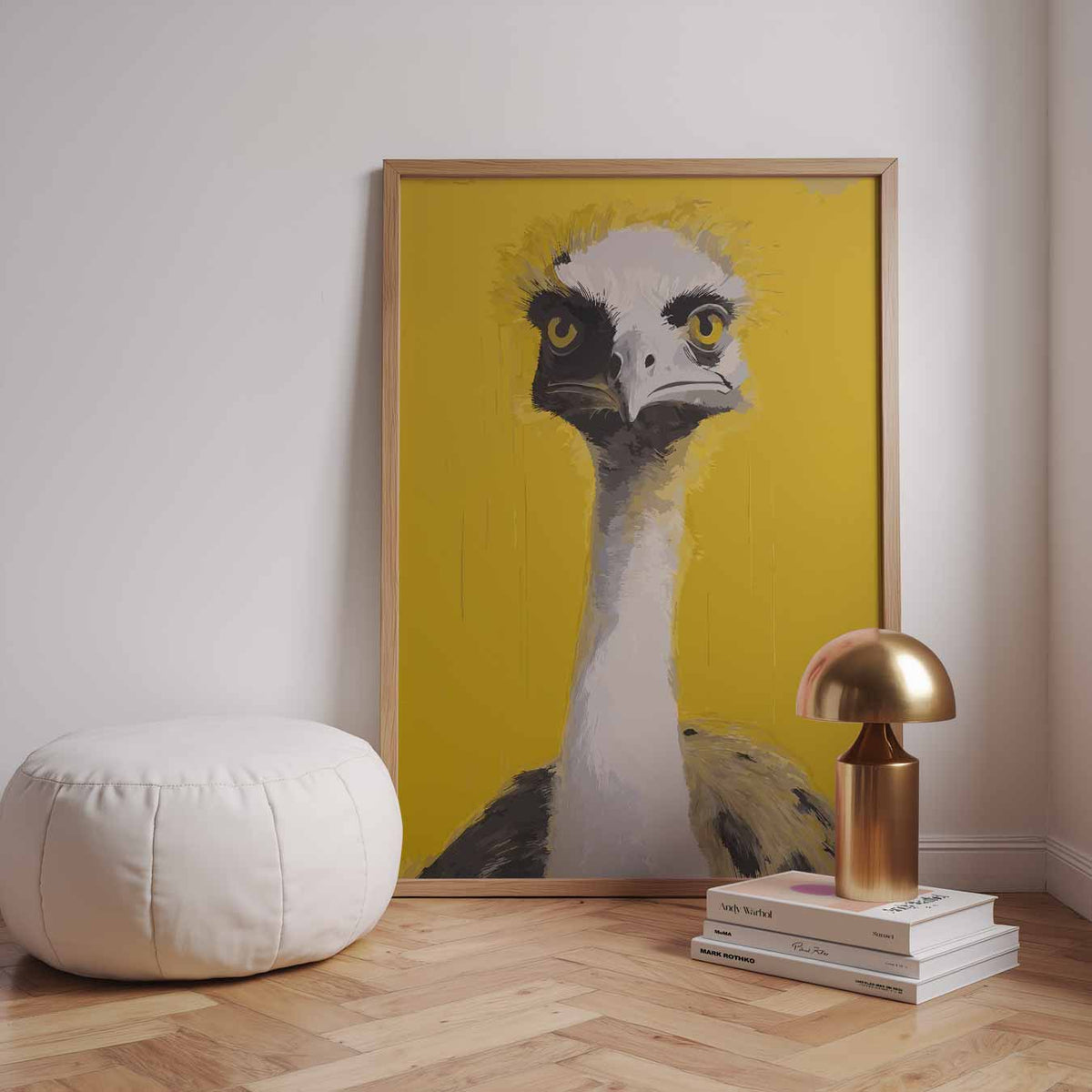 Kleurrijke Struisvogel Blikvanger – dieren poster in staand formaat