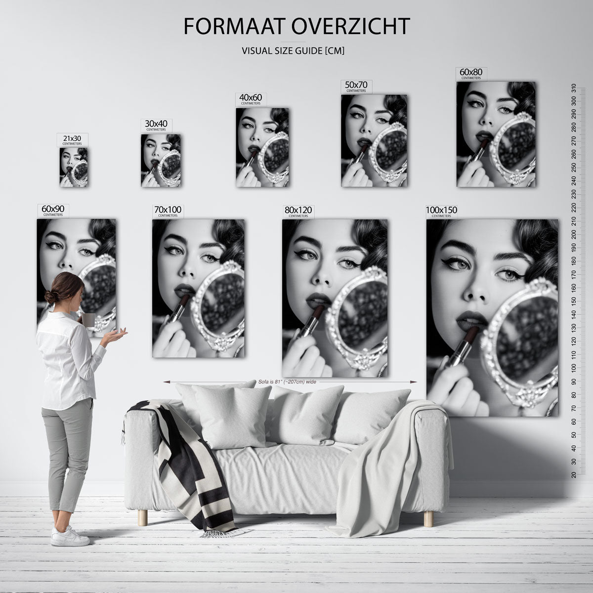 Vrouw met spiegel – staande muurposter in Pop Art stijl