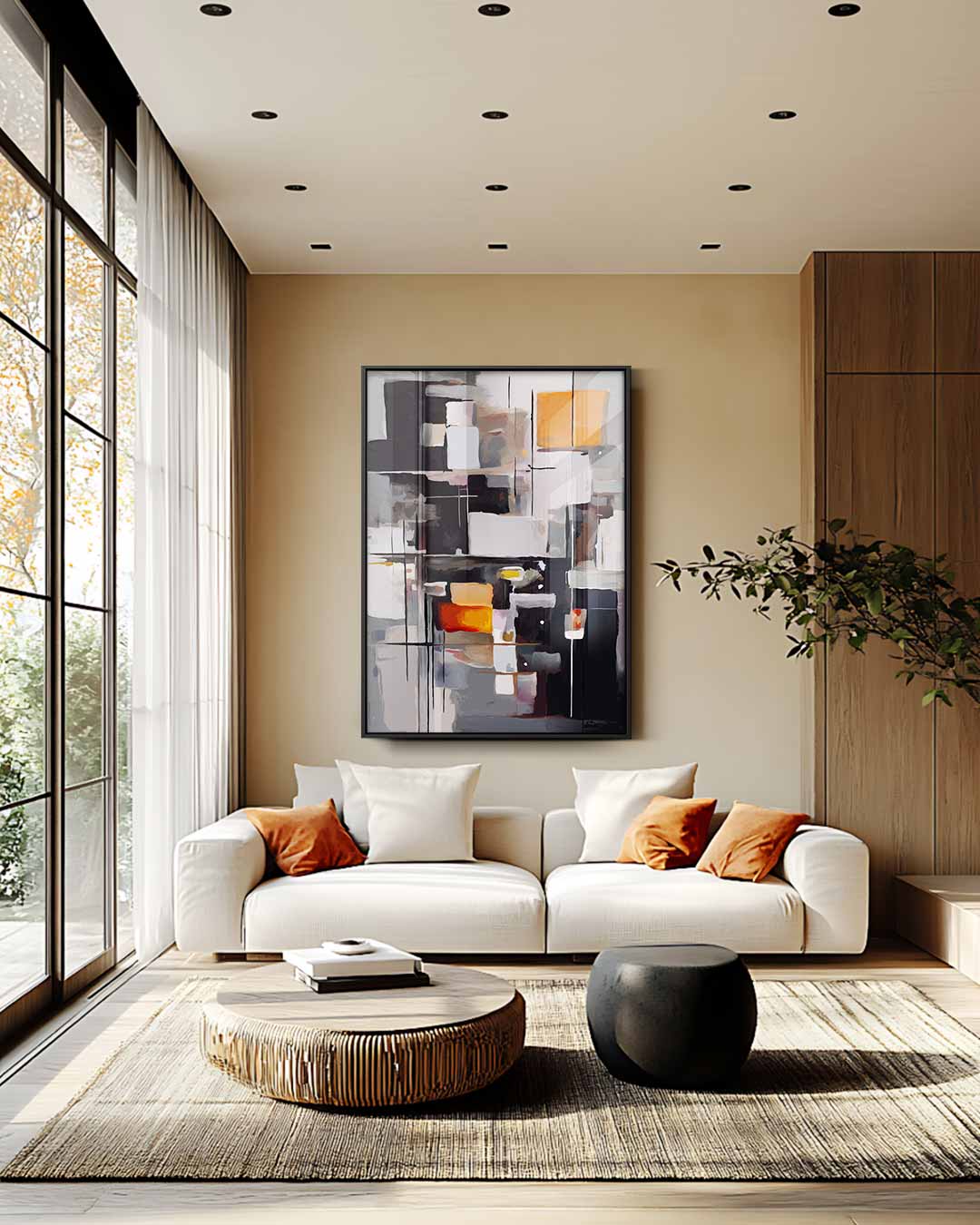 Abstracte Geometrie in Kleuren – staande wandkunst voor woonkamer of interieur