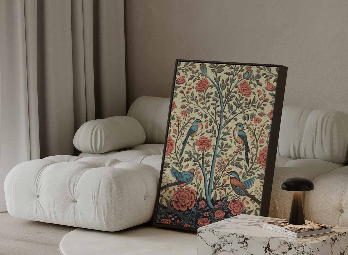 Bloemen en Vogels Paradijs – modern portret kunstwerk van WallArtistic