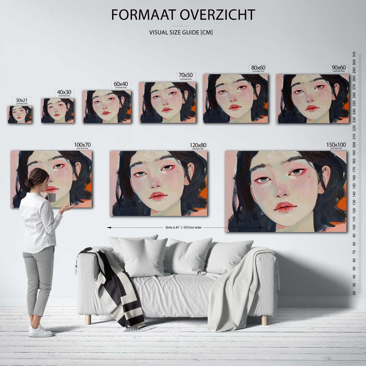 Portret van vrouw – landscape muurposter met eigentijdse illustratie