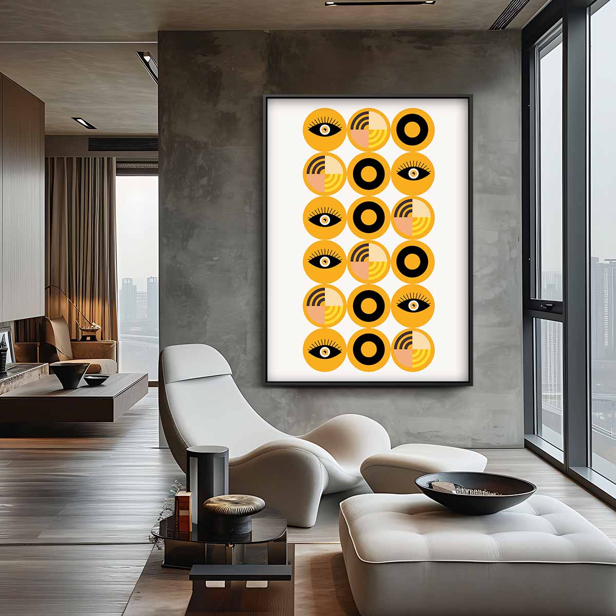 Retro Oogpatroon Kunstwerk – canvas wanddecoratie in portret formaat