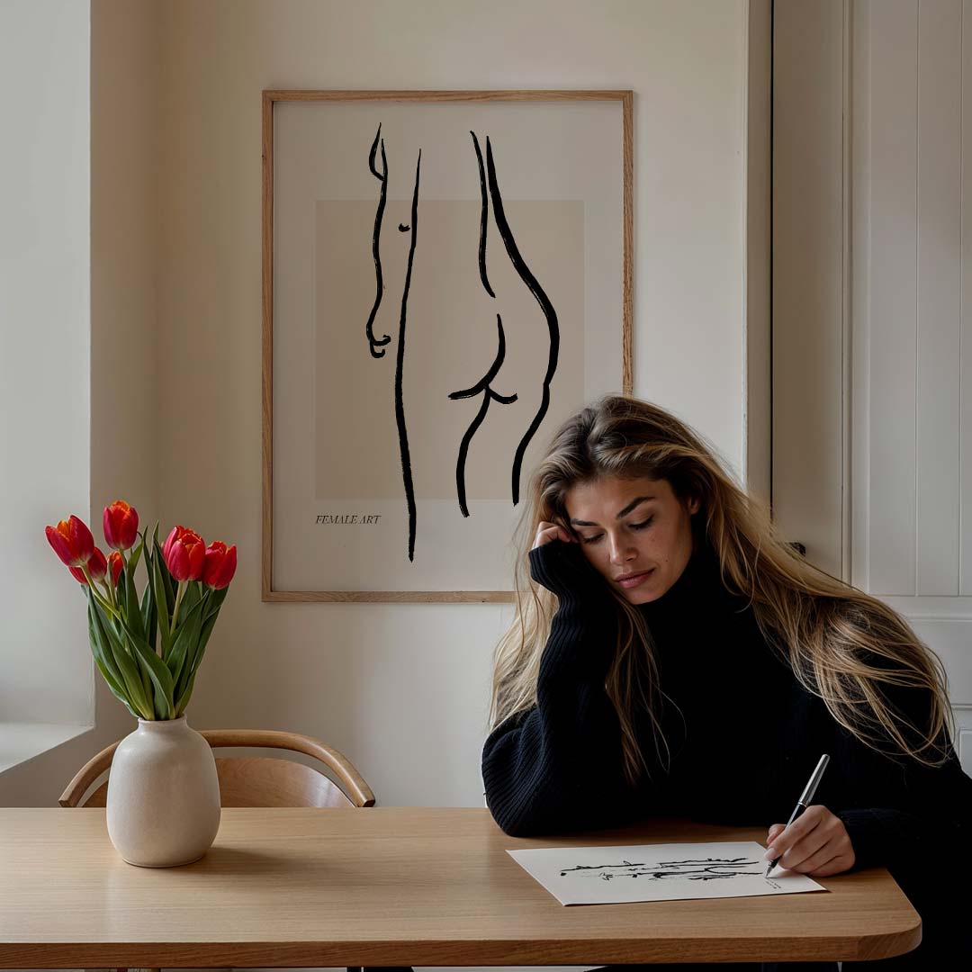 Elegante Lijntekening Vrouwelijke Vorm – lijntekening poster in staand formaat