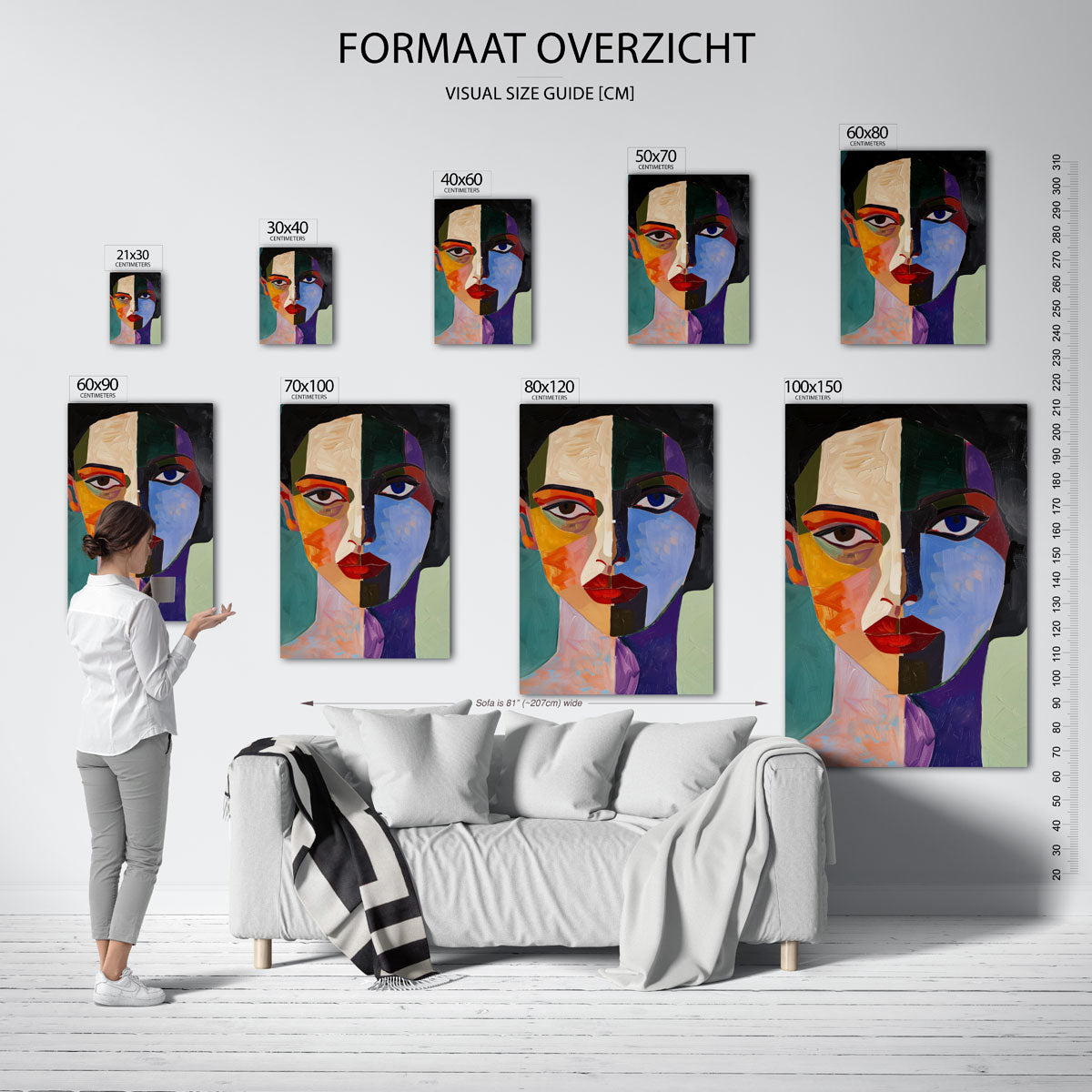 Abstract gezicht – staande muurposter met hedendaagse illustratie