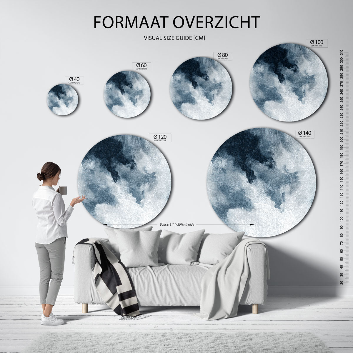 Abstracte wolken – moderne ronde muurdecoratie met abstracte vormen