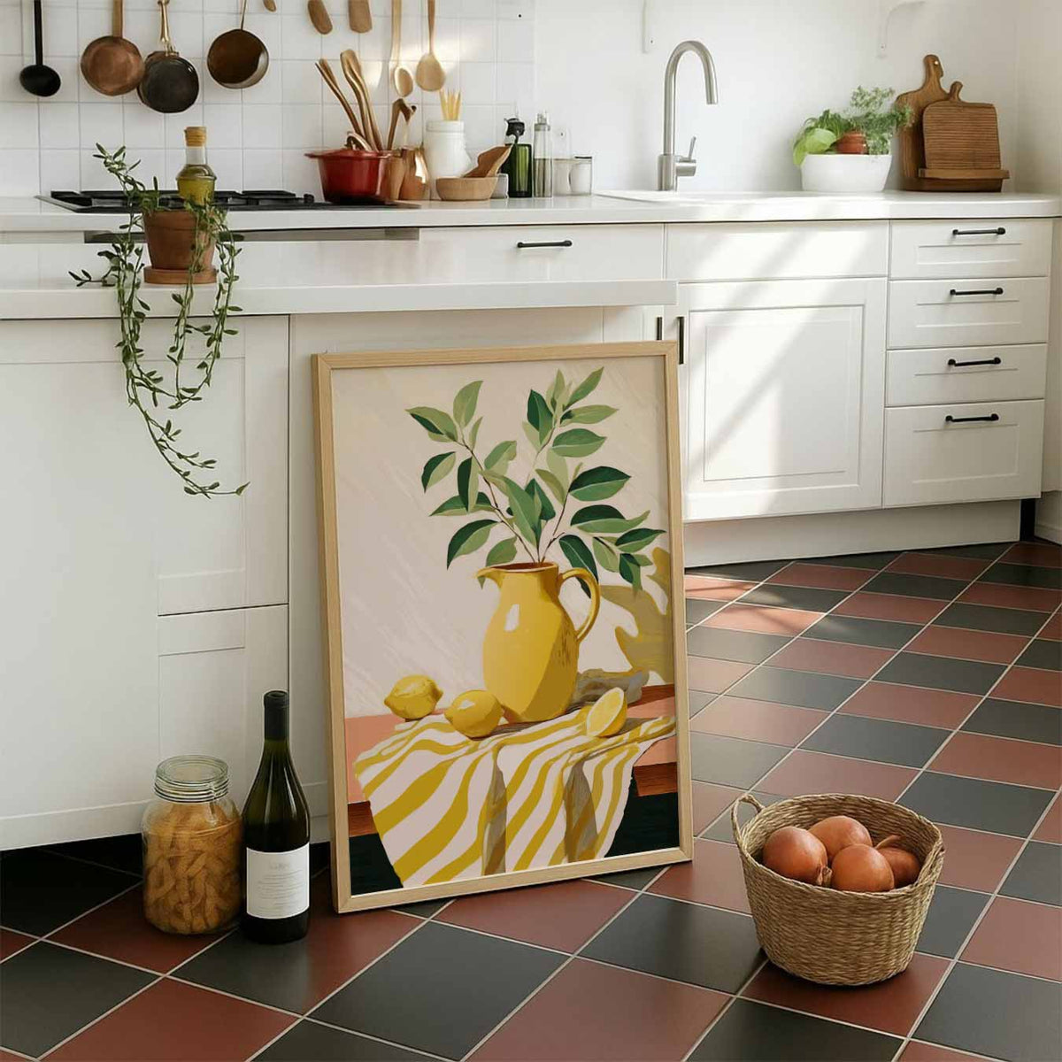 Zonnige Citroen Stilleven – staande muurposter voor keuken of eethoek