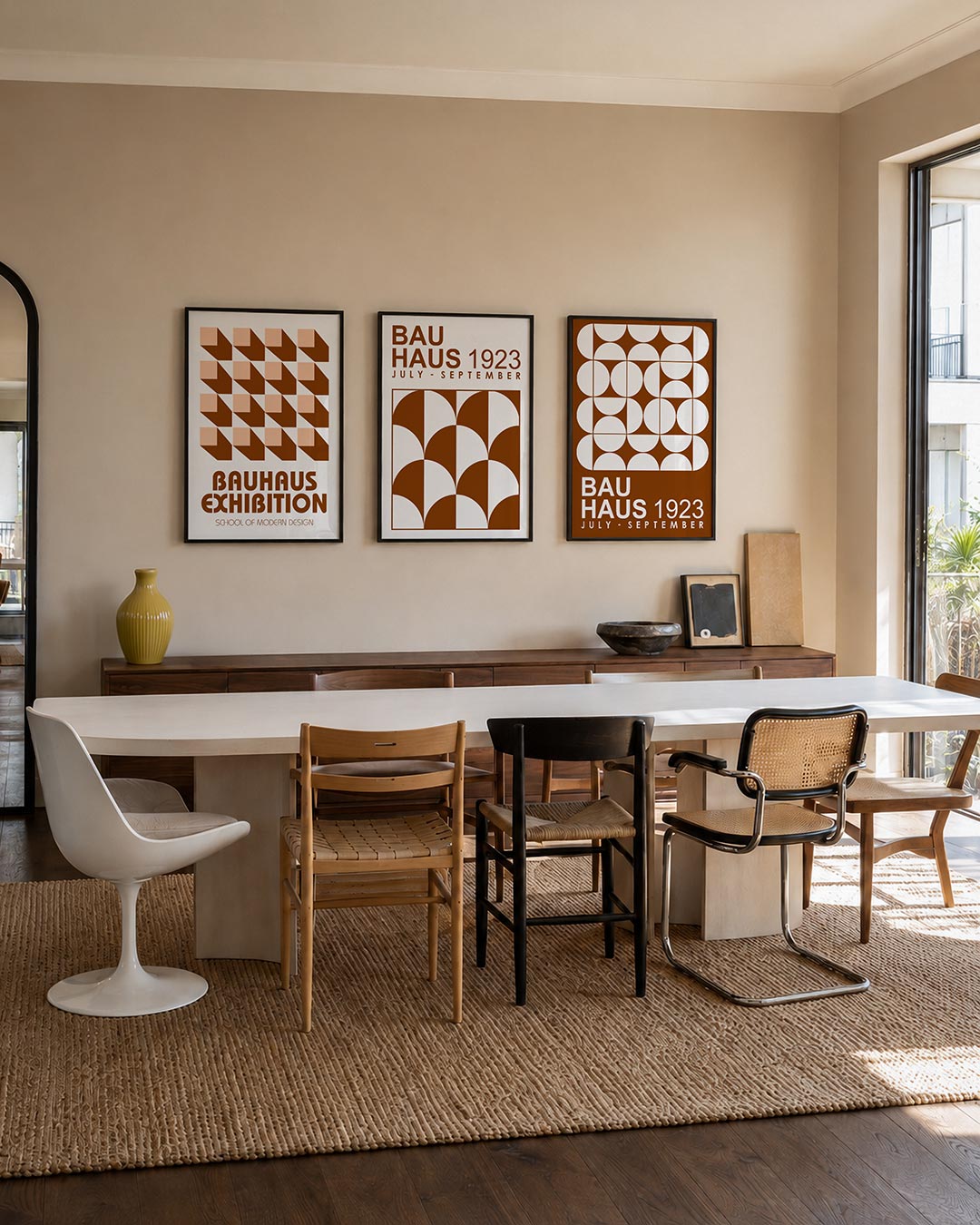 Vorm en schaduw posterset – tweede productweergave – deze posterset in drie delen toont een ritmisch patroon van kubussen in