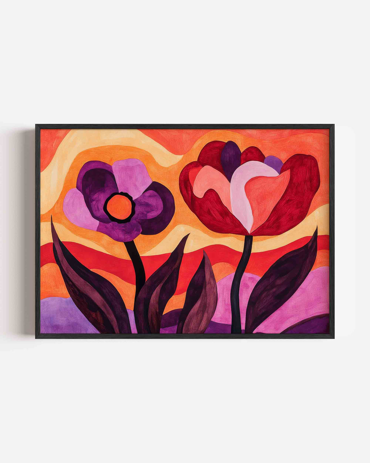 Bloemen in golvende kleuren – abstracte landscape poster als wanddecoratie