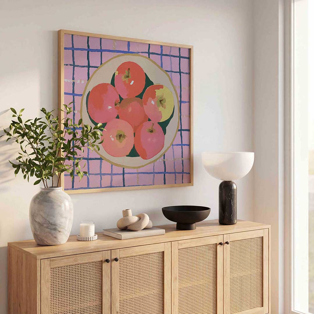 Appels in schaal – kleurrijke poster in vierkant formaat
