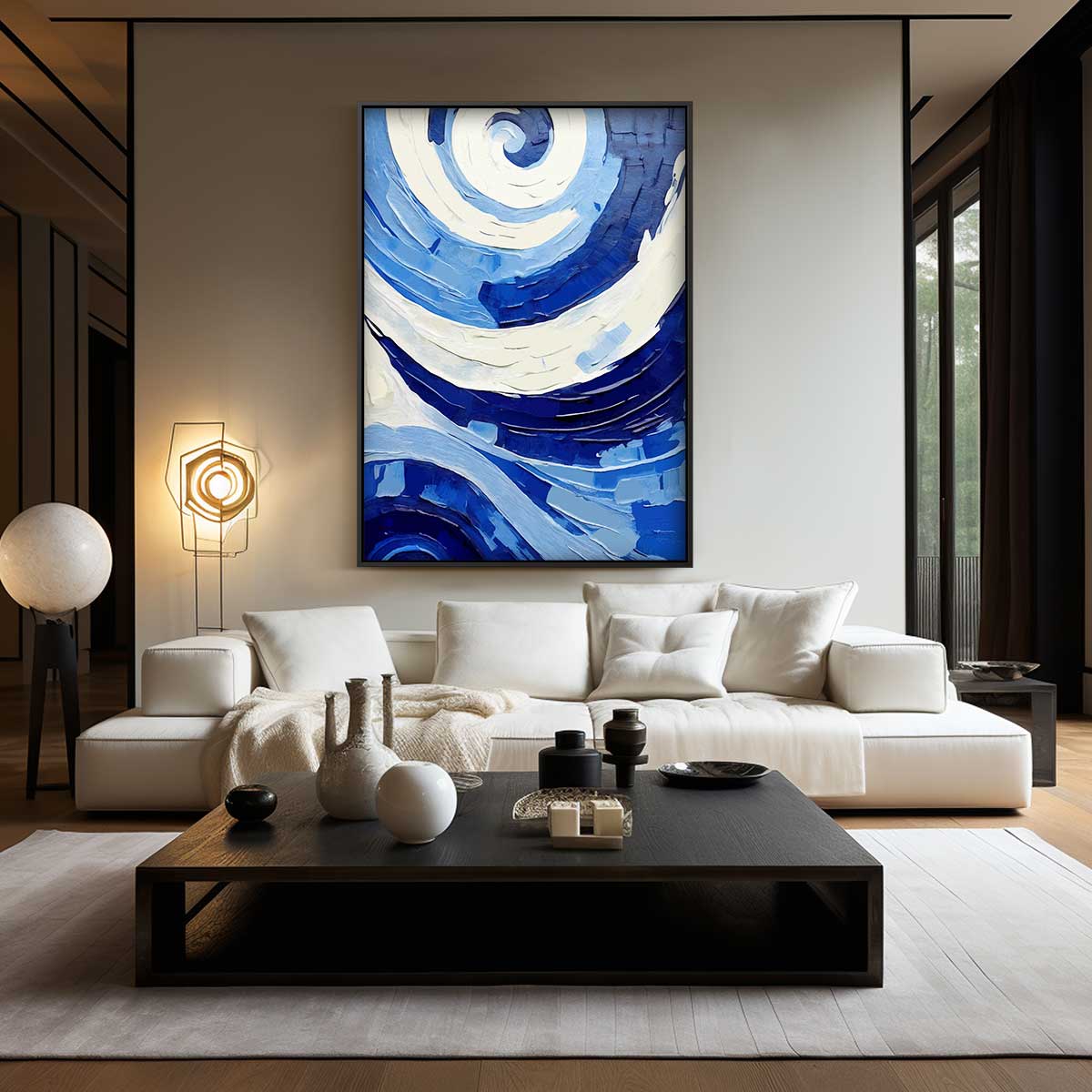 Spiralen van Blauw – modern portret kunstwerk van WallArtistic