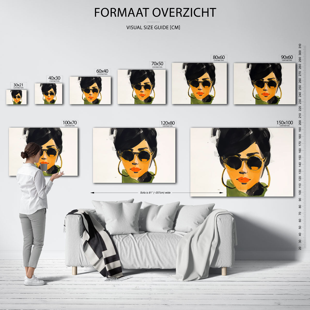 Vrouw met zonnebril – liggende muurposter met vrouwelijk portret