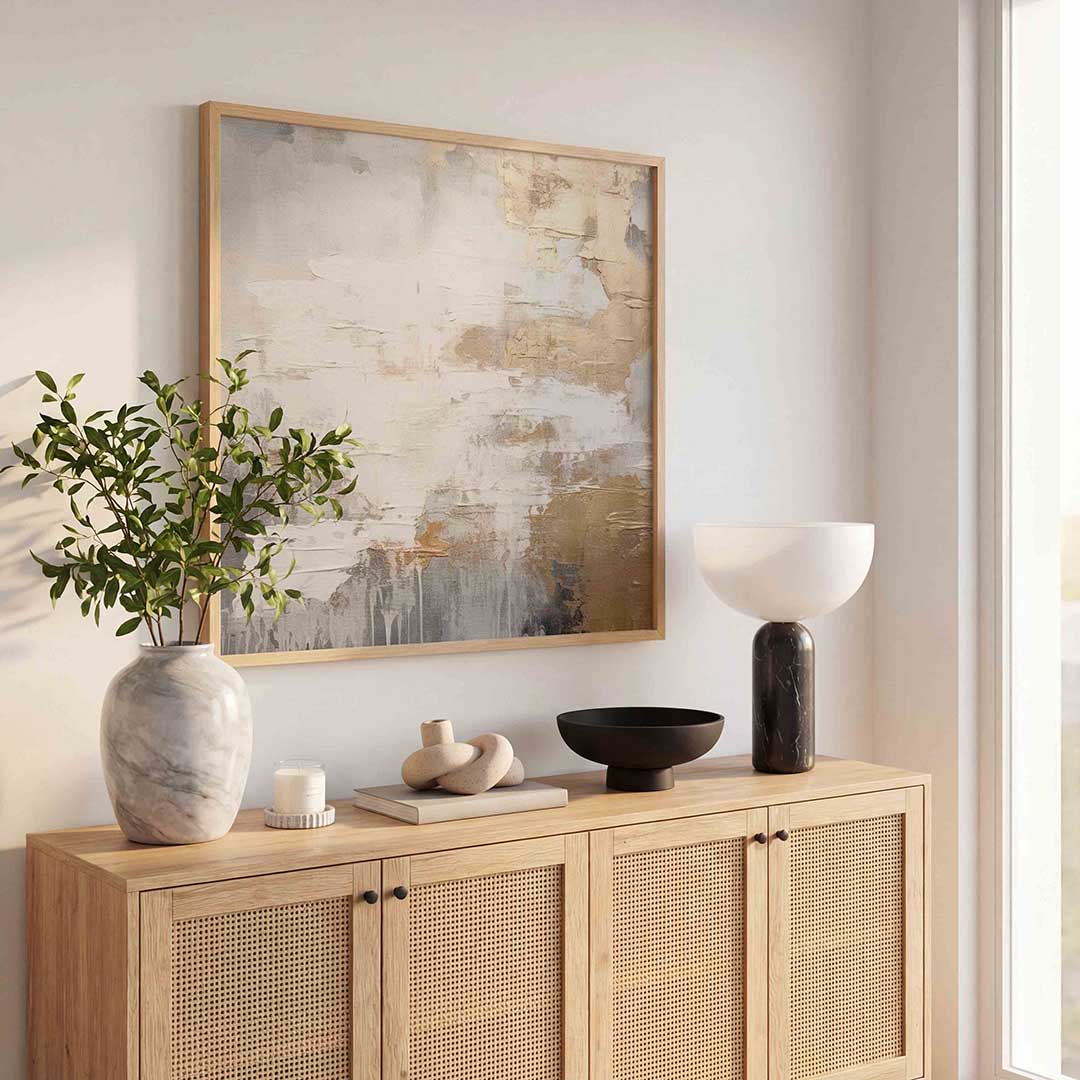 Abstracte gouden en grijze – rustige abstracte wandkunst als vierkante poster