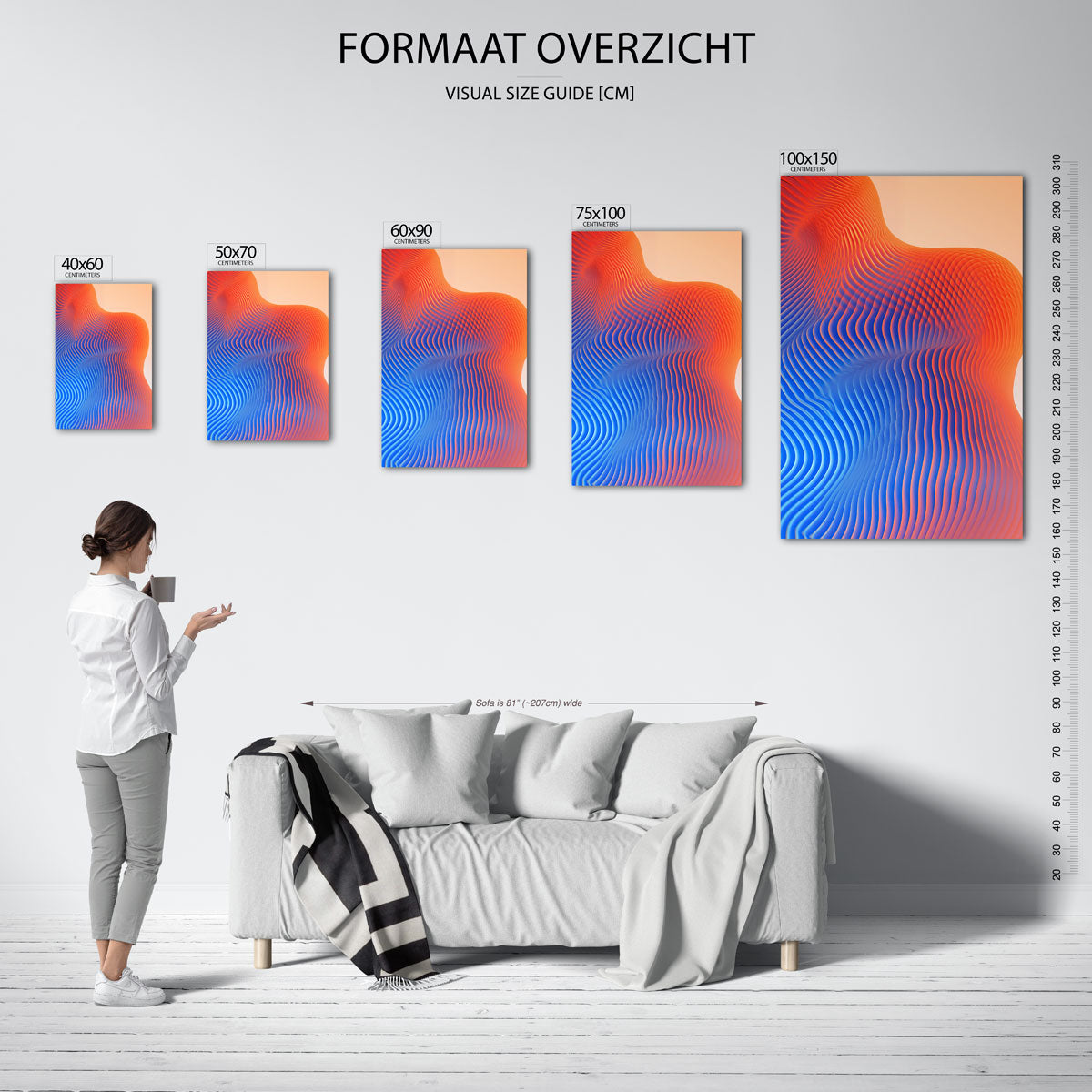 Golvende kleuren – Wanddecoratie kunstwerk – moderne staande wandkunst