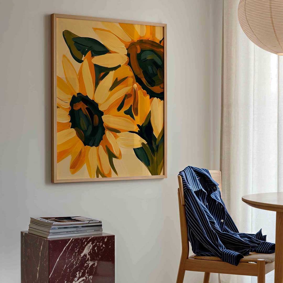 Zonnebloemen – kleurrijke illustratie poster in staand formaat