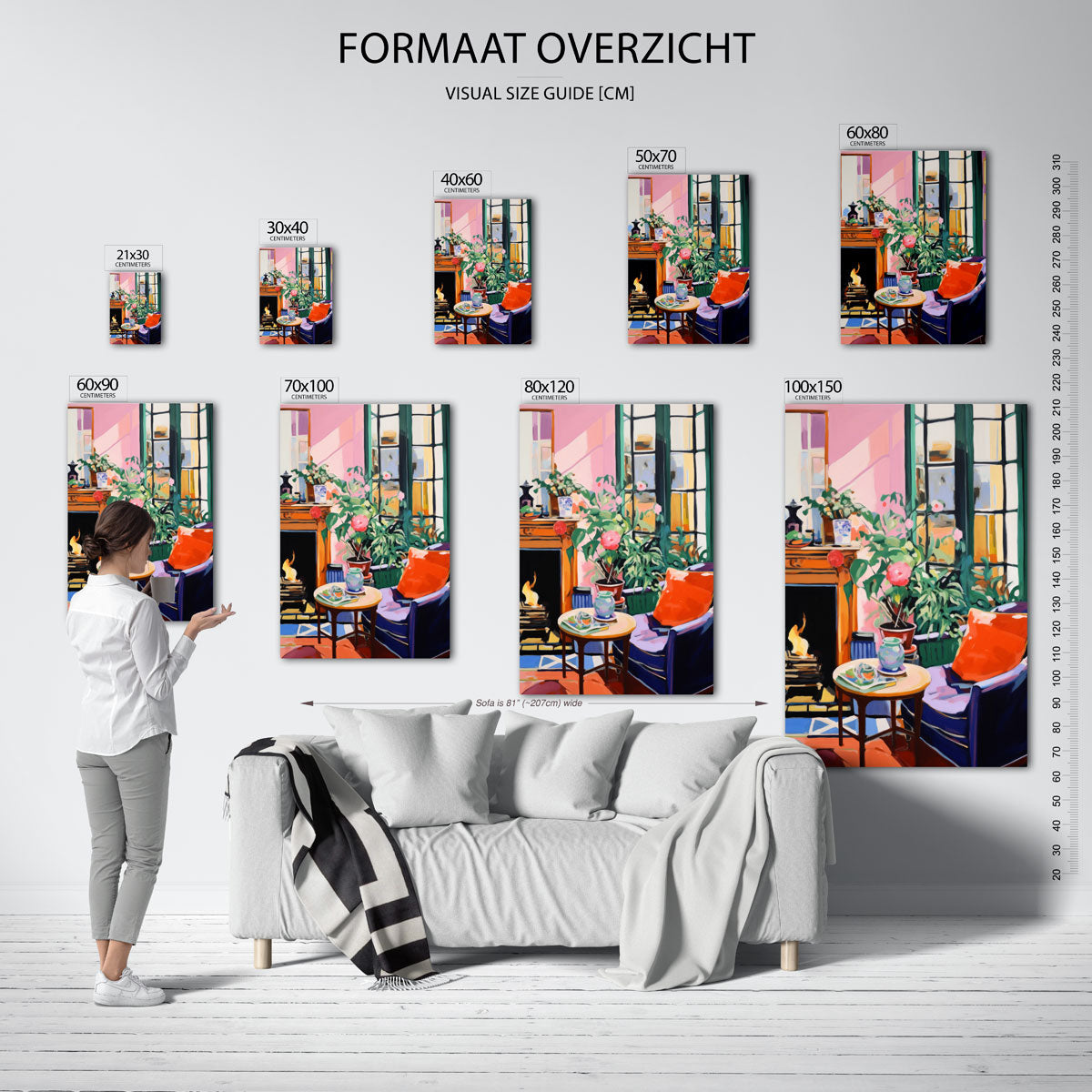 Interieur met open haard – staande muurposter voor keuken of eethoek