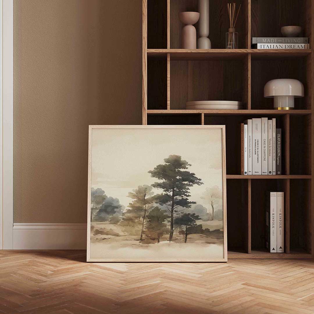 Landschap met bomen – vierkante vintage wanddecoratie van WallArtistic