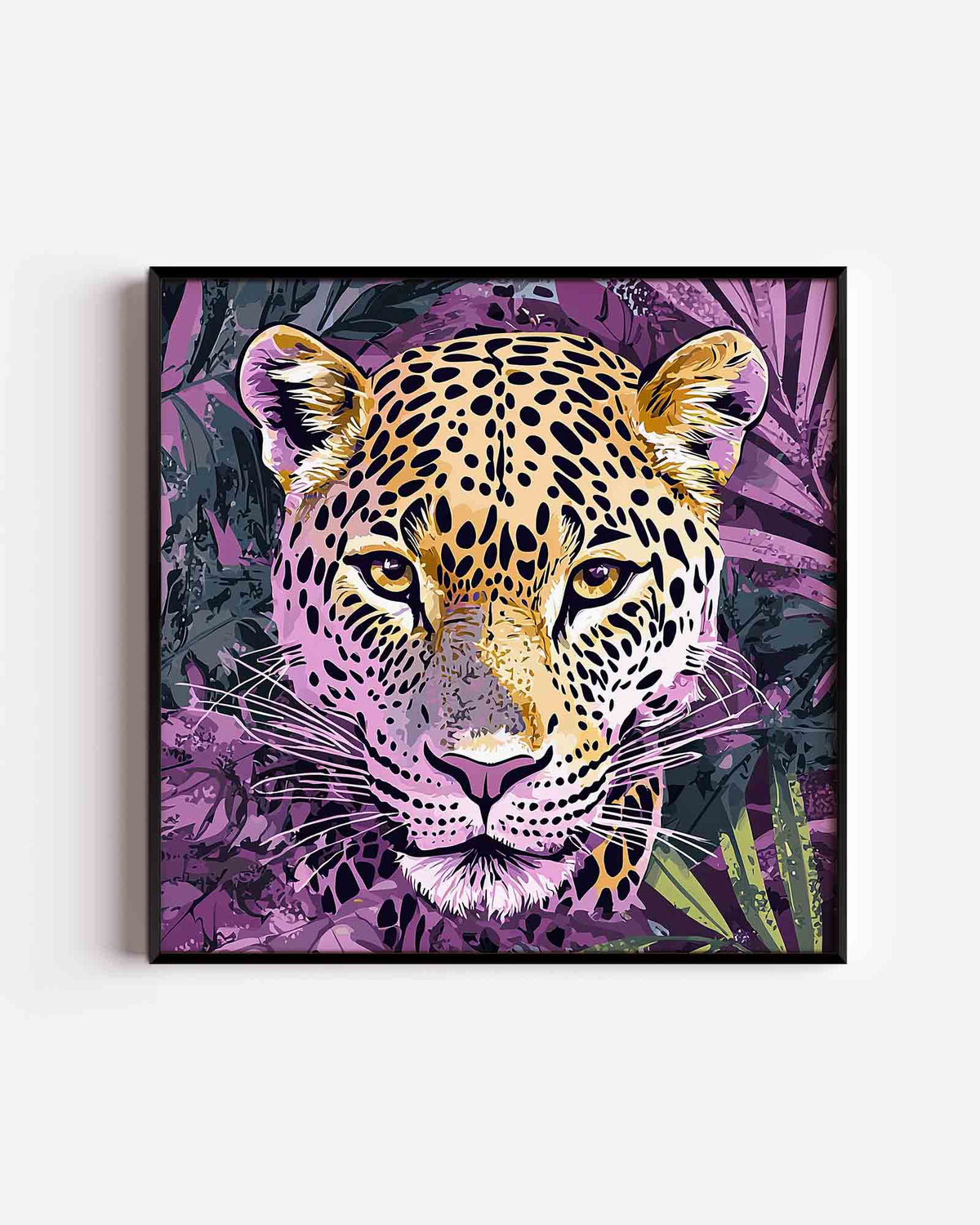 Luipaard met bladeren – vierkante dierenposter als wanddecoratie