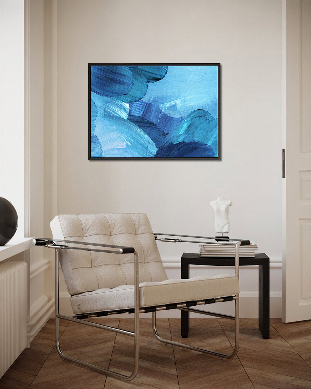 Dynamische blauwe beweging – Creëren – kunstwerk op canvas, dibond of plexiglas