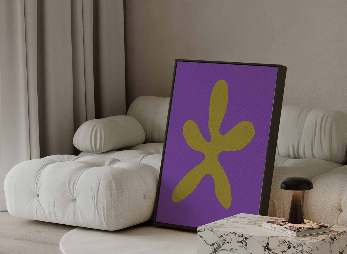 Vrolijke Gele Ster op Paars – canvas kunstwerk als wanddecoratie