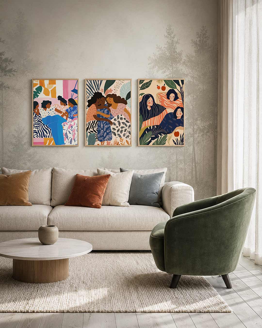 Kleurrijk samenspel driedelige posterset – deze posterset in drie delen toont een levendig tafereel
