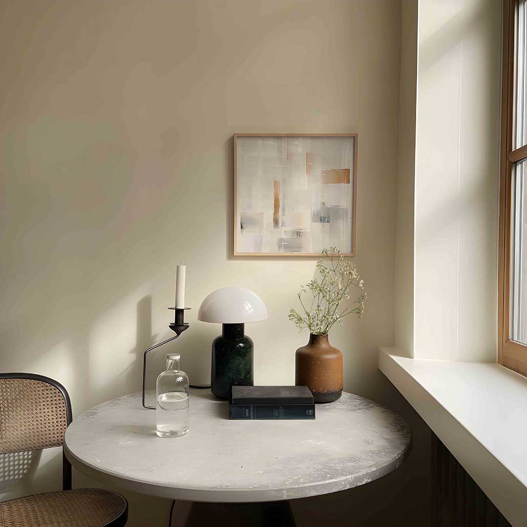Abstracte beige en grijze vlakken – abstracte poster in vierkant formaat met zachte uitstraling