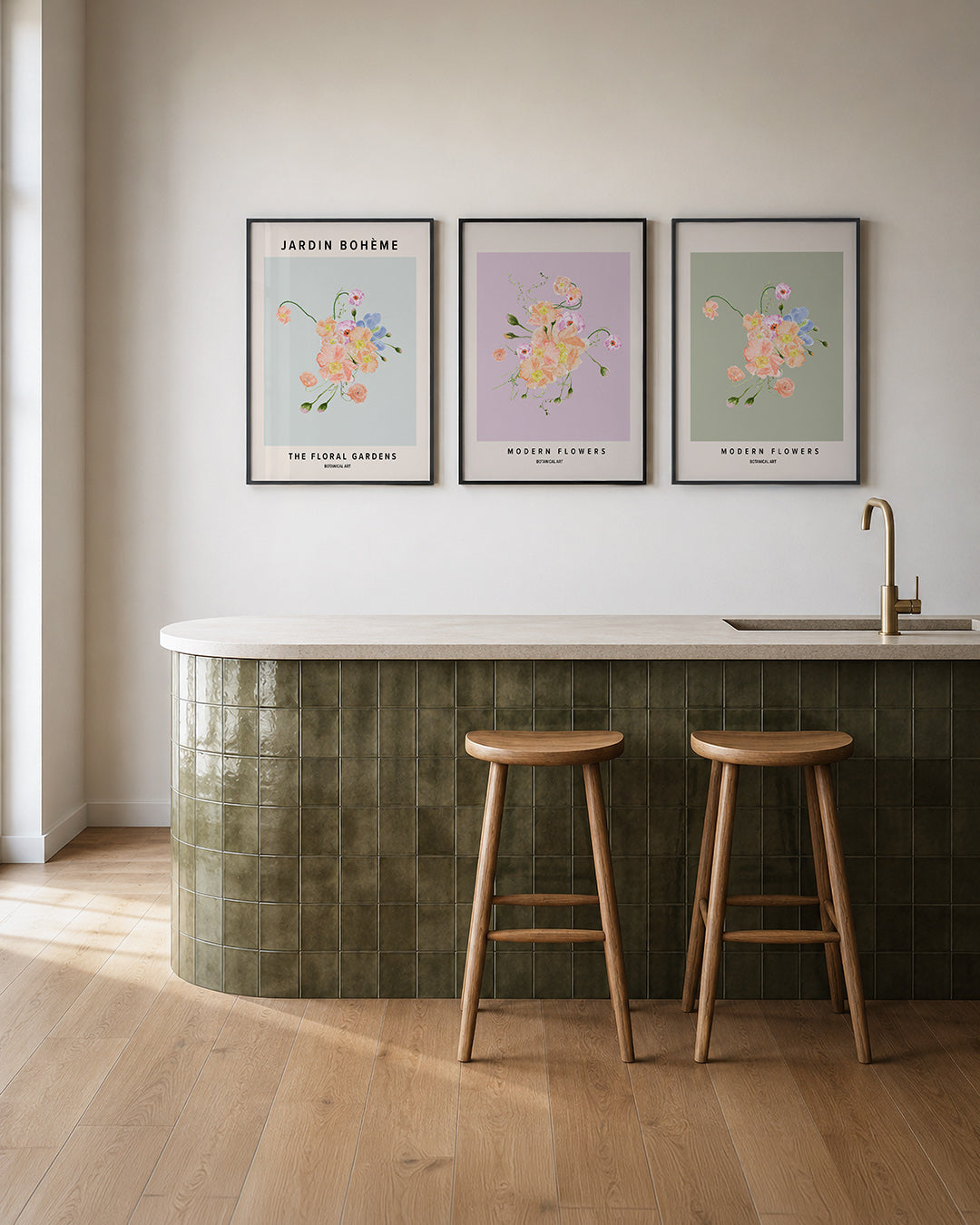 Bloemenpracht – deze posterset toont een speelse verzameling van kleurrijke bloemen op een – weergave 2