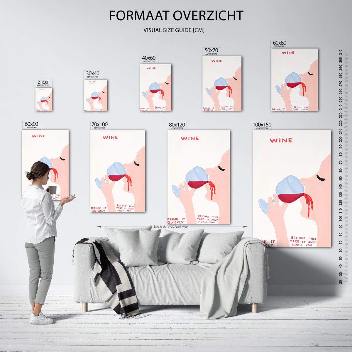 Wijn drinken – staande muurposter met Pop Art uitstraling