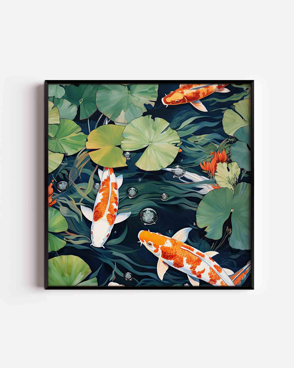 Koi vissen en waterlelies – Aziatische vierkante poster als wanddecoratie