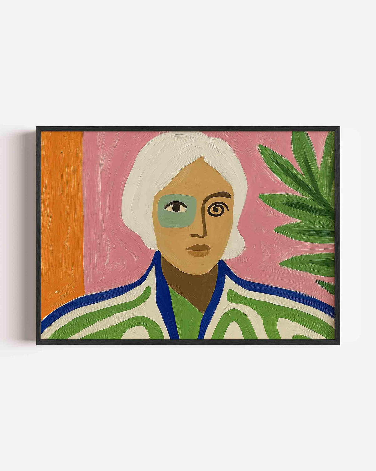 Portret met groene accenten – hedendaagse illustratie poster in landscape formaat