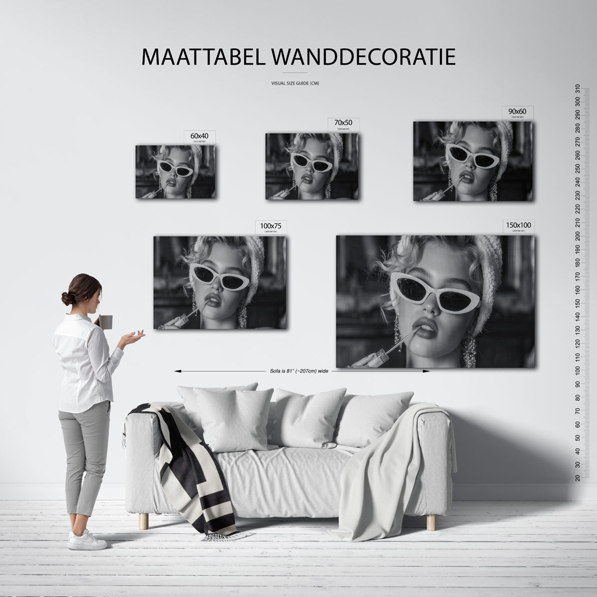 Zwart wit portret – moderne liggende wanddecoratie