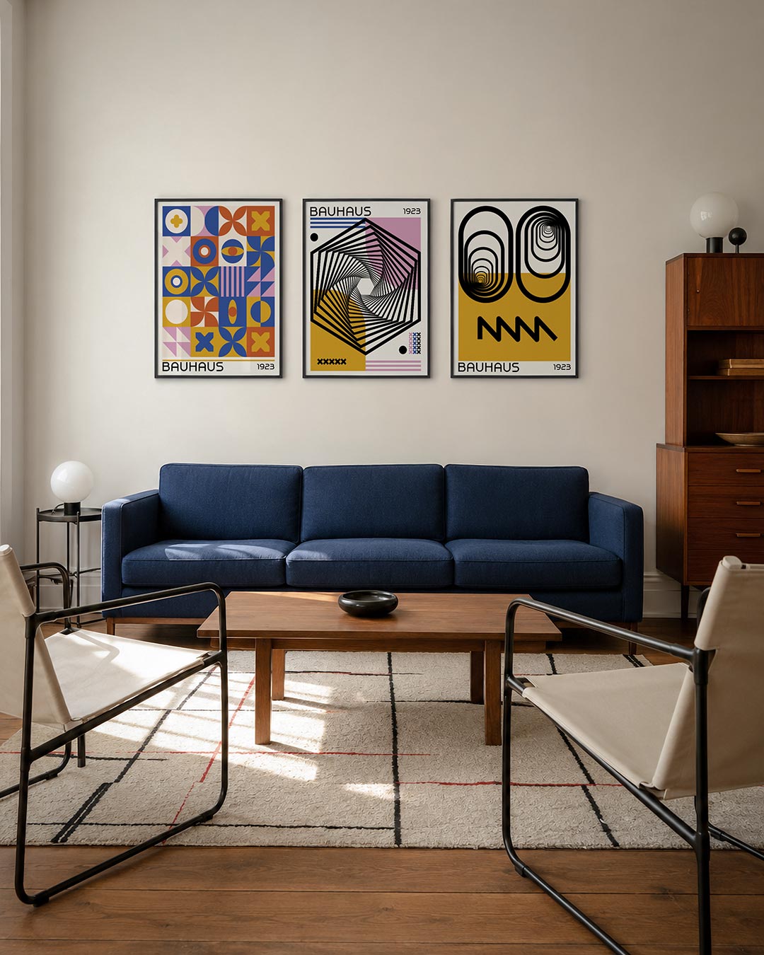 Vorm en kleurenspel driedelige posterset – deze posterset in drie delen toont een levendig spel van cirkels, kruisen en
