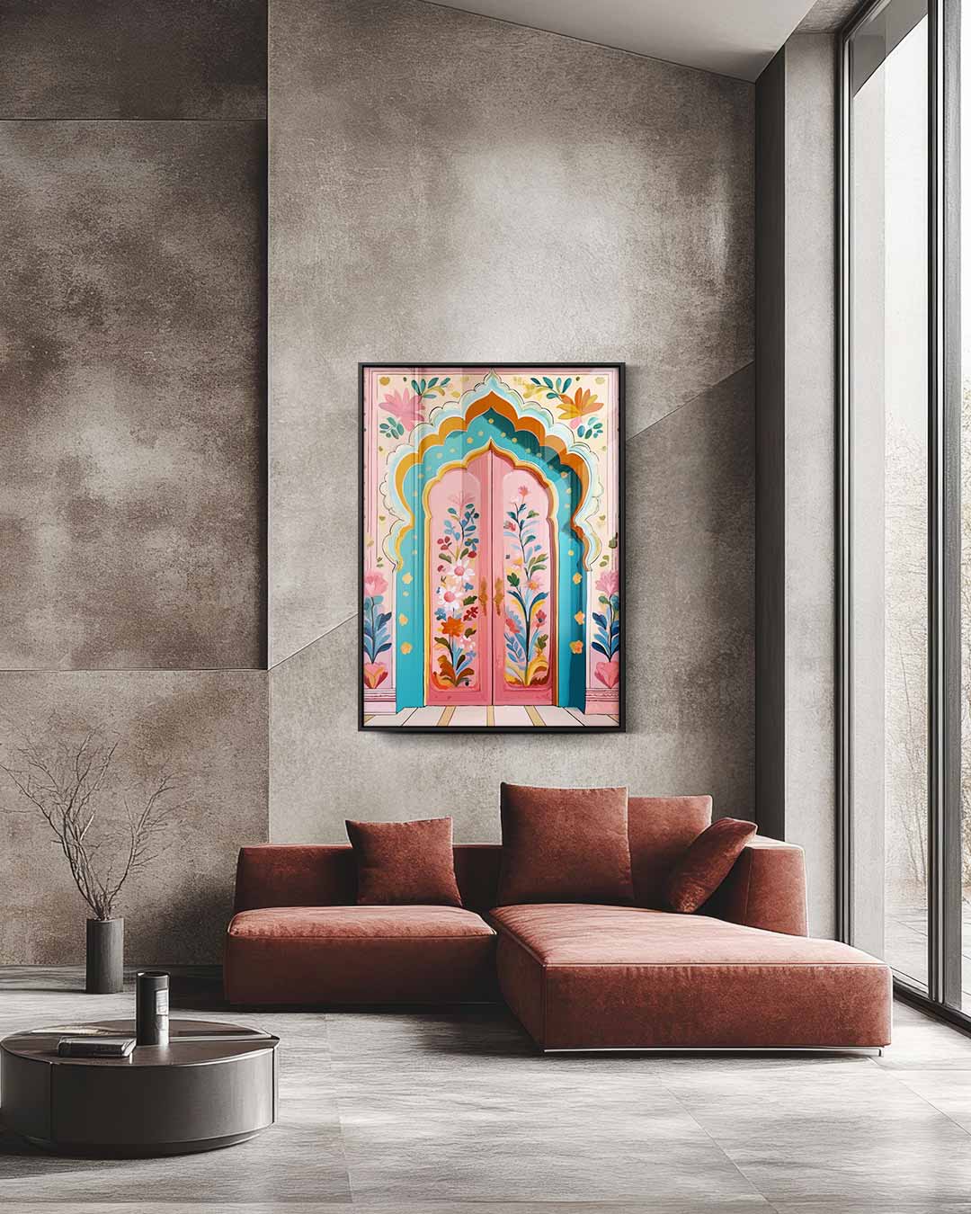 Kleurrijke Bloemenpoort – staande wandkunst voor woonkamer of interieur