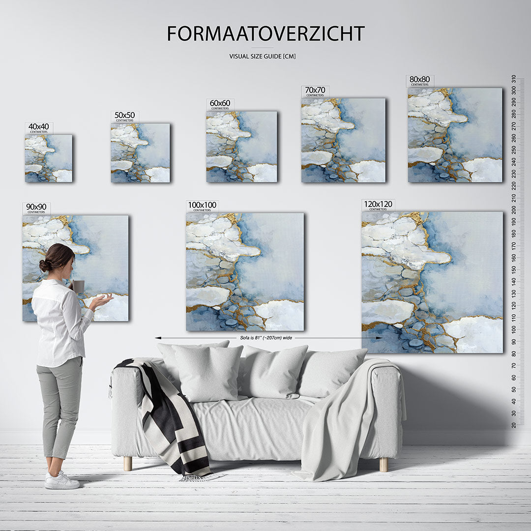 Organische vormen kunstwerk – materiaalweergave – dit werk toont vloeiende lijnen en zachte overgangen tussen blauw en wit