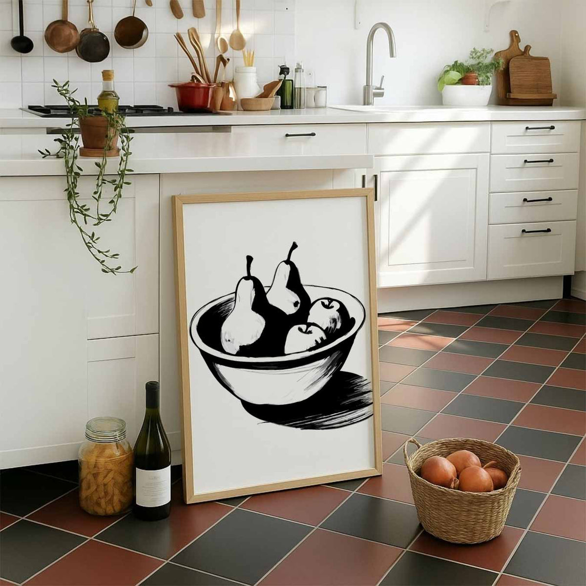 Smaakvolle Fruitschaal Illustratie – staande muurposter voor keuken of eethoek