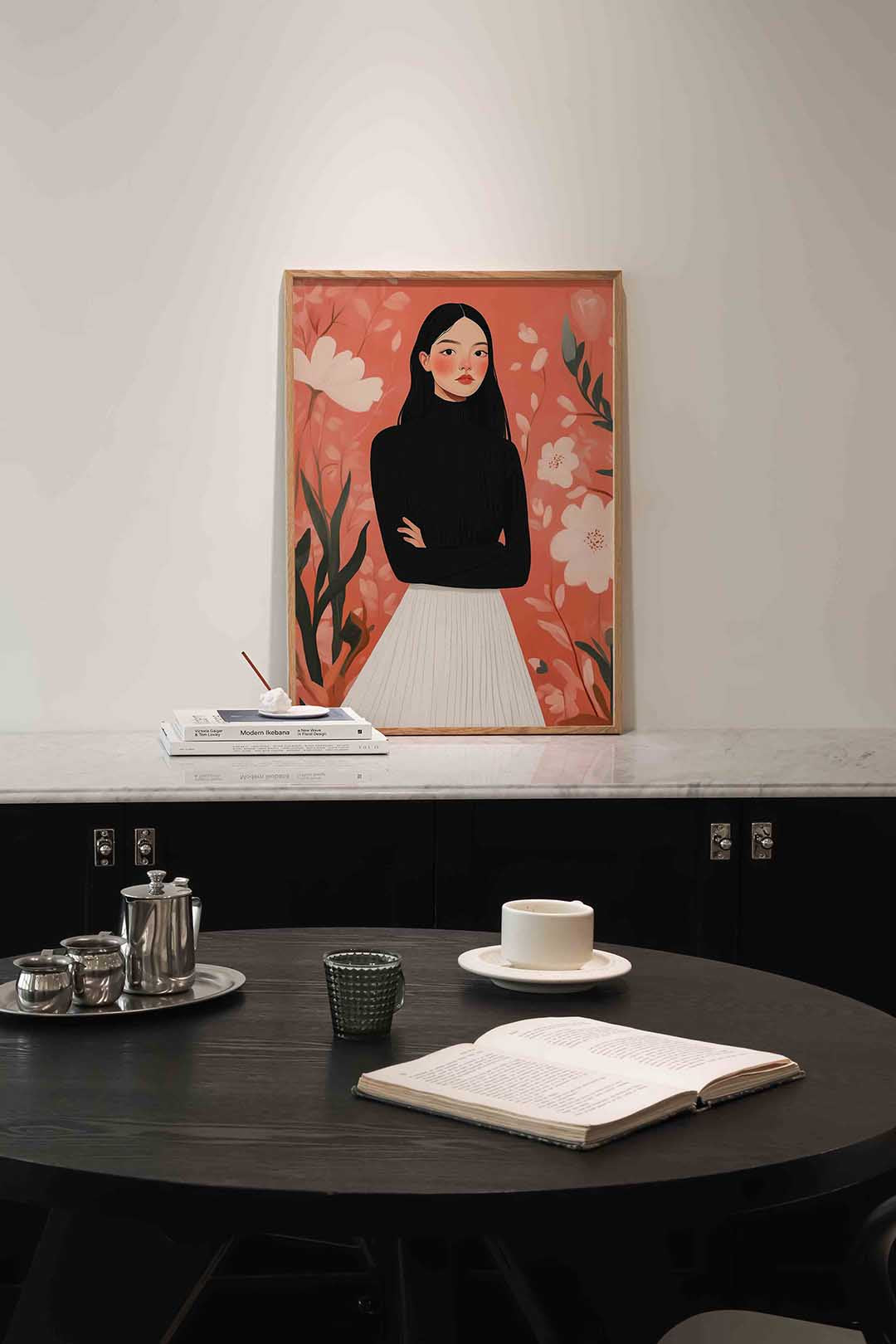 Vrouw met bloemen – moderne poster in staand formaat