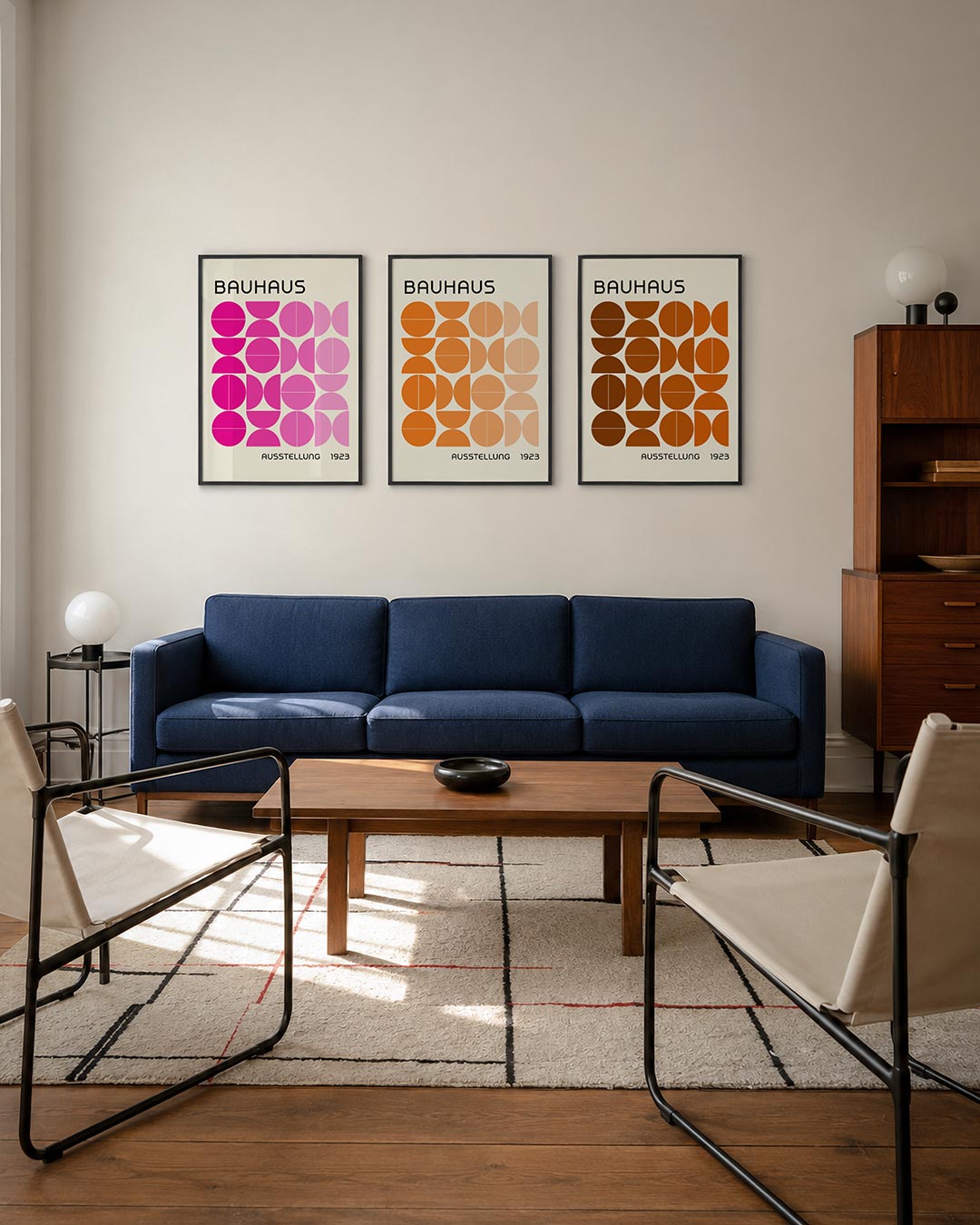 Kleurrijke cirkelritmes driedelige posterset – deze posterset in drie delen toont een speelse ordening van roze en paarse