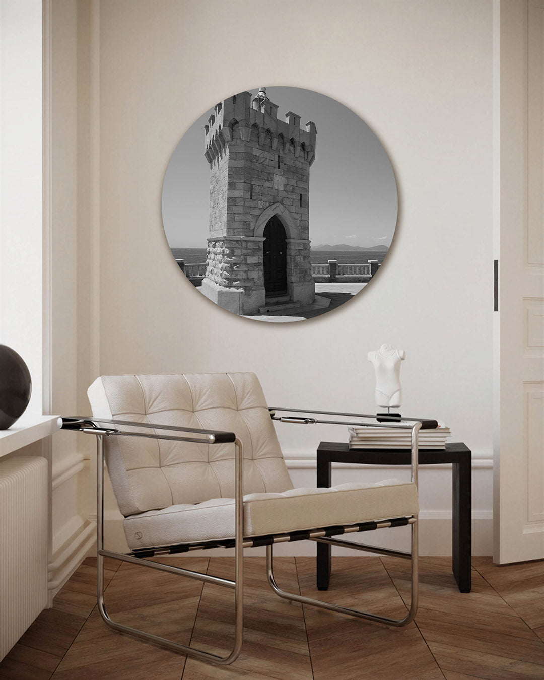 Toren aan zee – fotografie muurcirkel als ronde wanddecoratie