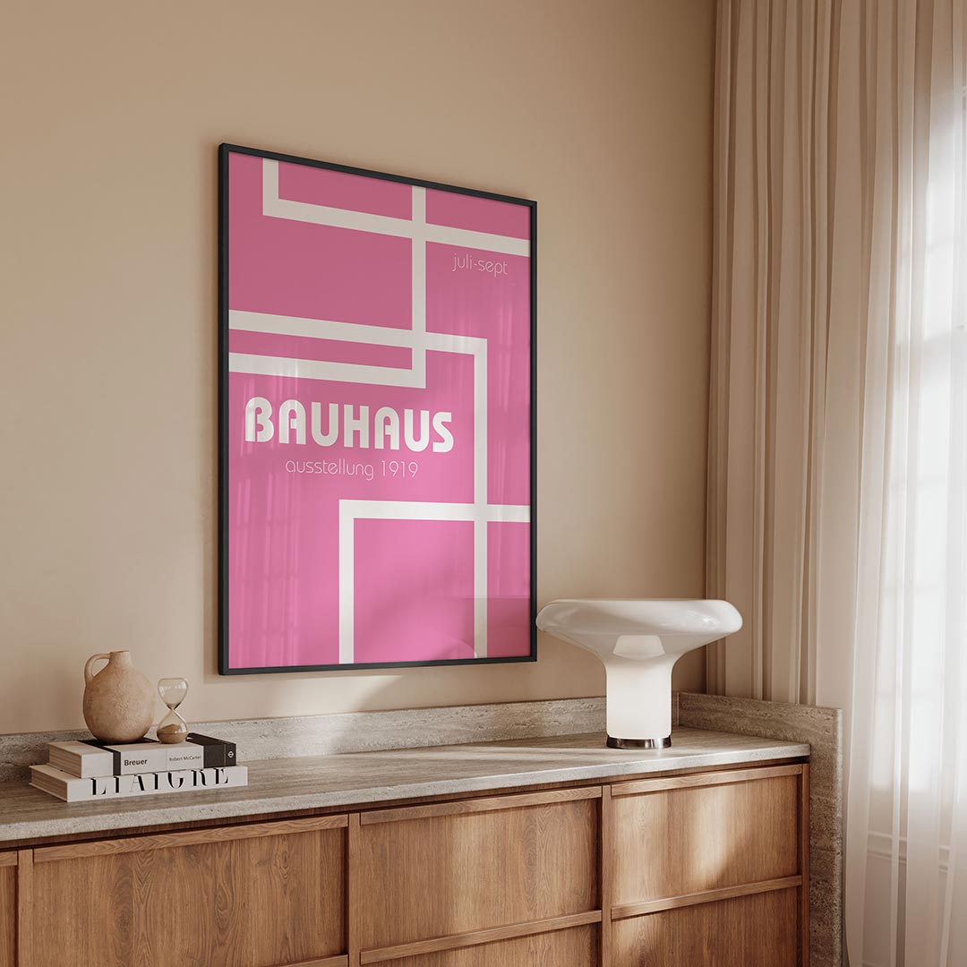 Lijnen en vlakkenspel – geometrische Bauhaus poster in staand formaat