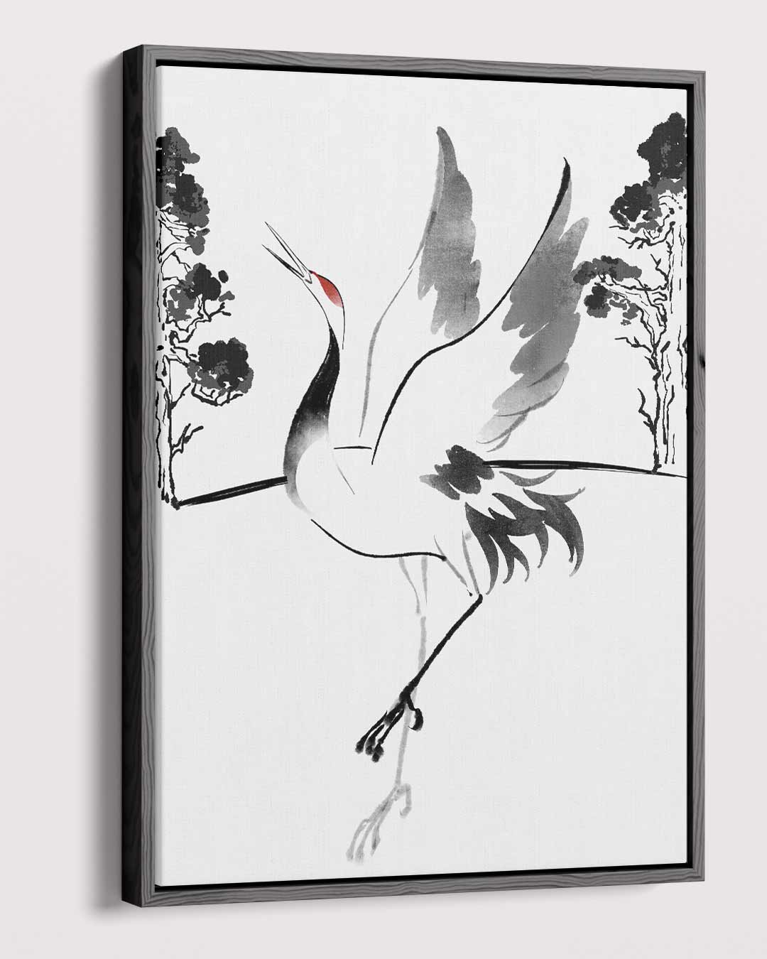 Dansende Kraanvogel in Inkt – dibond kunstwerk als wanddecoratie