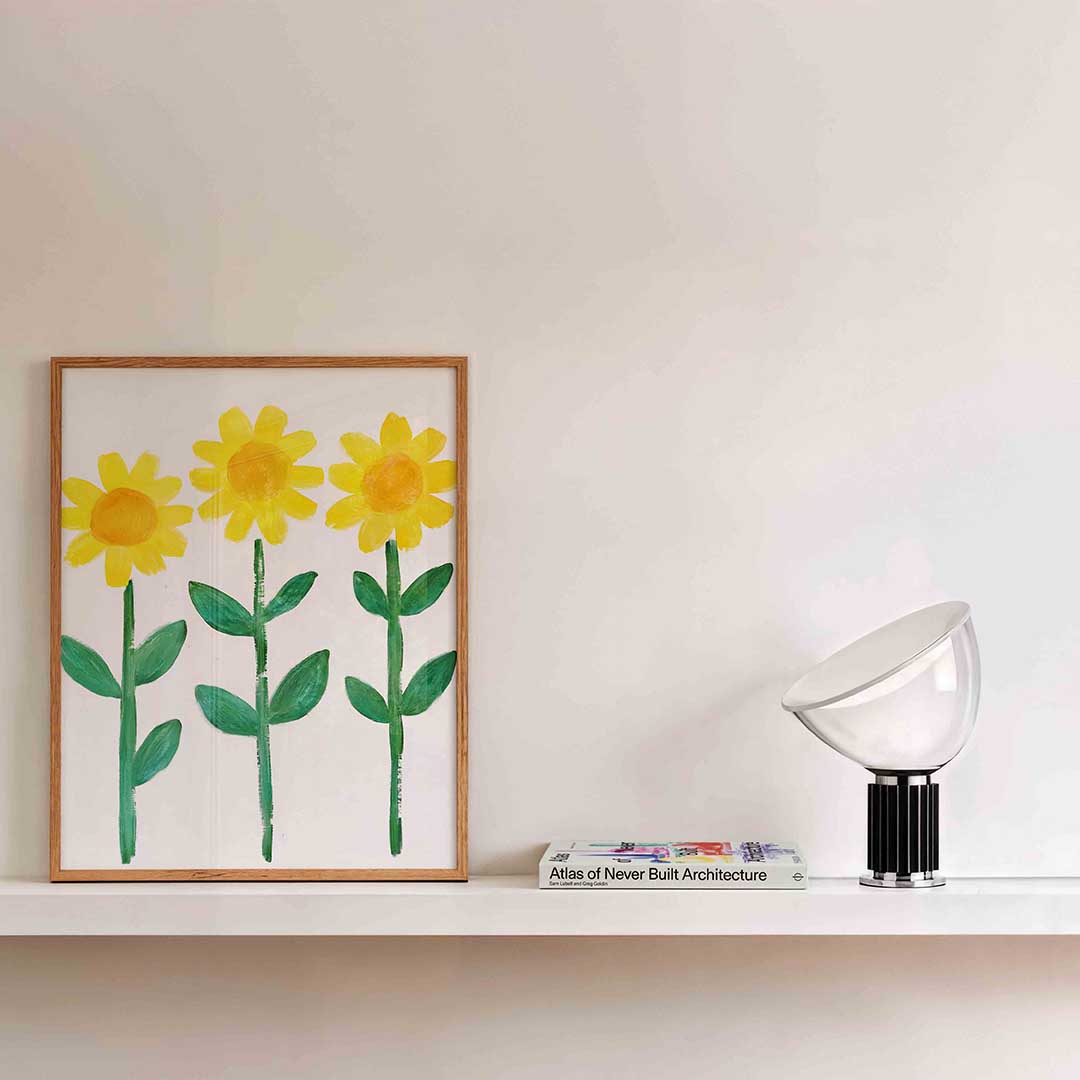 Drie zonnebloemen – bloemen wandkunst als portret poster
