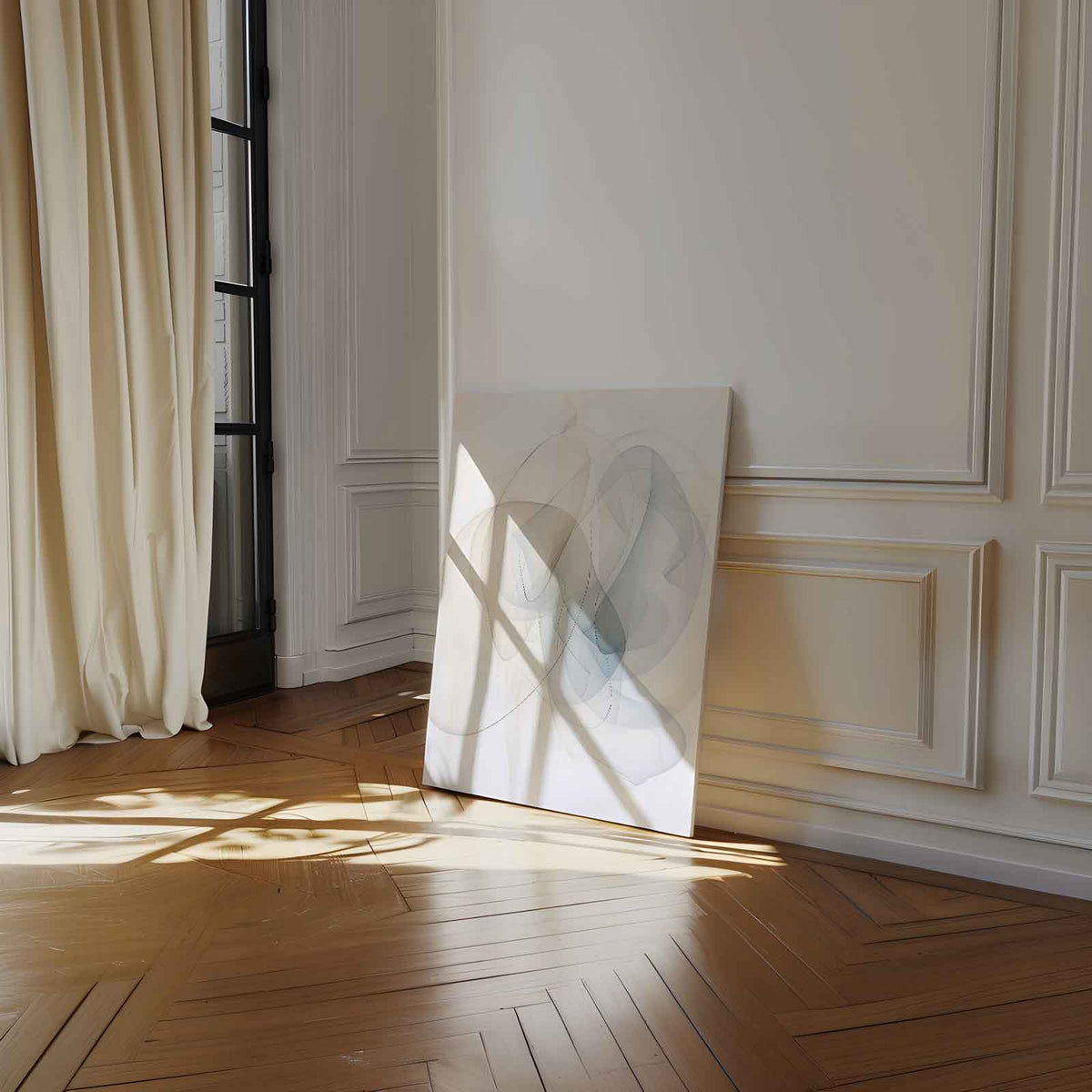 Zwevende Vormen in Neutrale Tinten – staand kunstwerk voor modern interieur